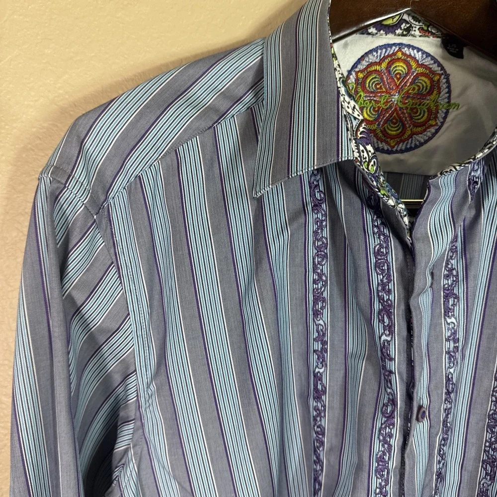 Robert Graham Men's Striped Adagio Embroidered Flip Cuff Shirt‎ Large $228
